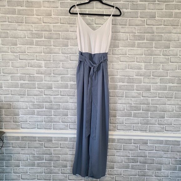 Altar'd State Jumpsuit Wide Leg Blue White Sleeveless Strappy Minimal NEW Sm $85 - Picture 1 of 10